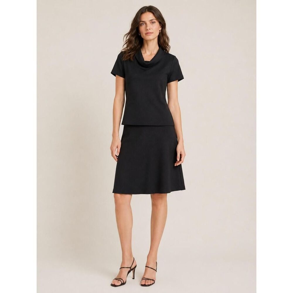 Talbots Womens Black Cowl Neck Top and A-Line Skirt Set Size 6 Professional Suit